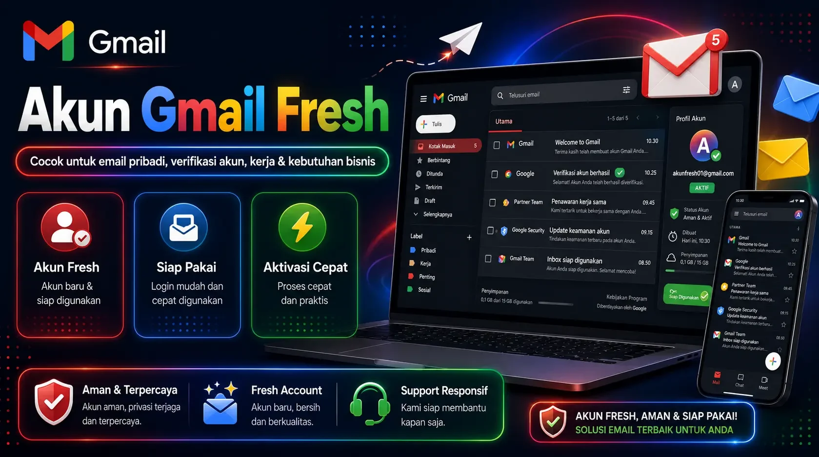 Thumbnail produk Akun Gmail Fresh Siap Pakai